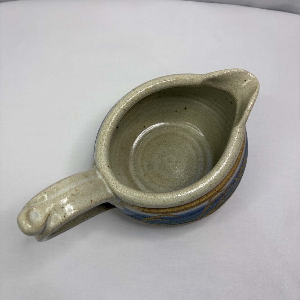 Studio Pottery Gravy Boat Pitcher Creamer Vase Etched Stoneware Vintage Signed - Picture 5 of 12
